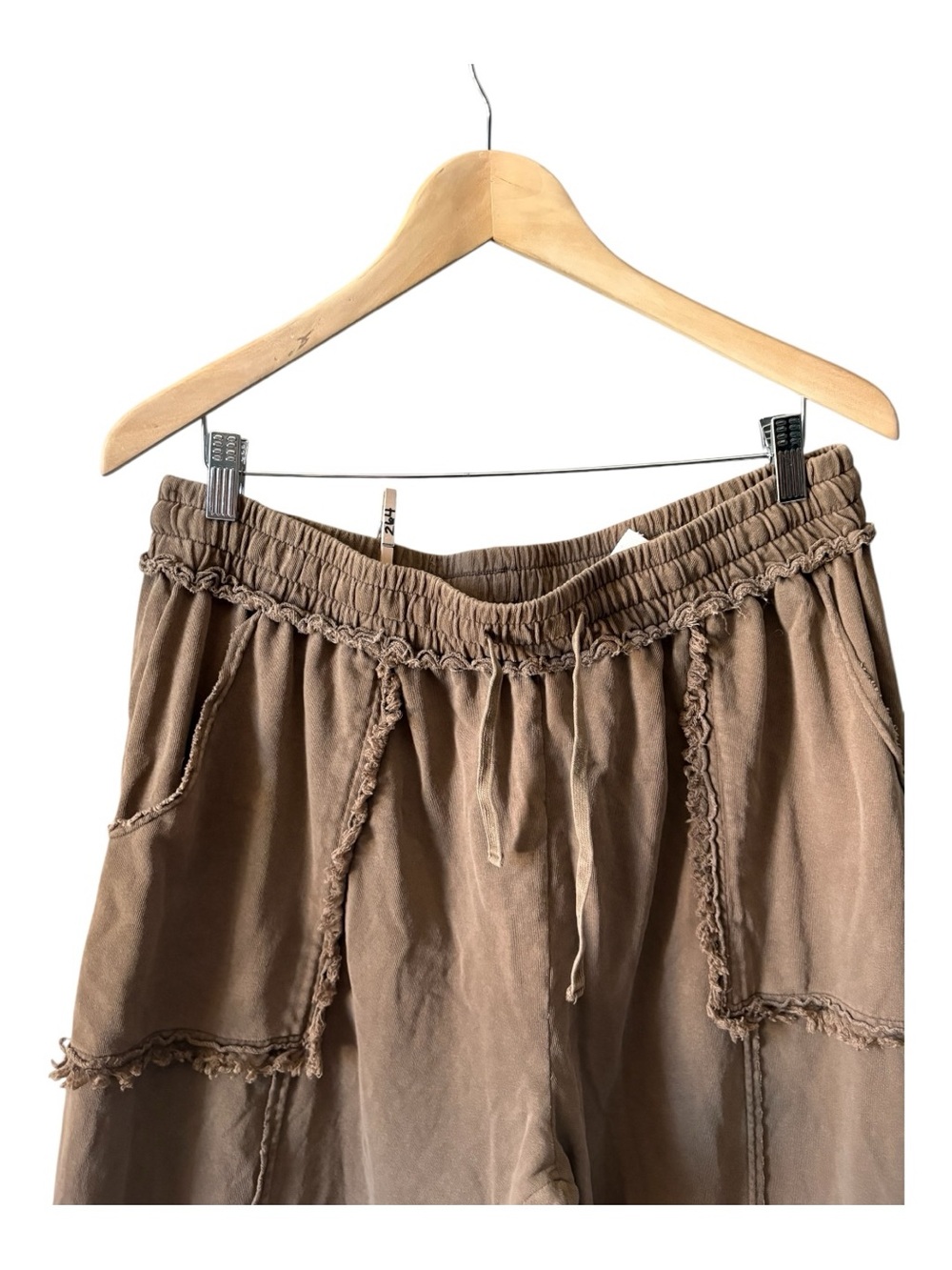 Easel Mineral Washed Terry Knit Wide Leg Frayed Edge Brown Lounge Pants 3XL Boho - Picture 4 of 15